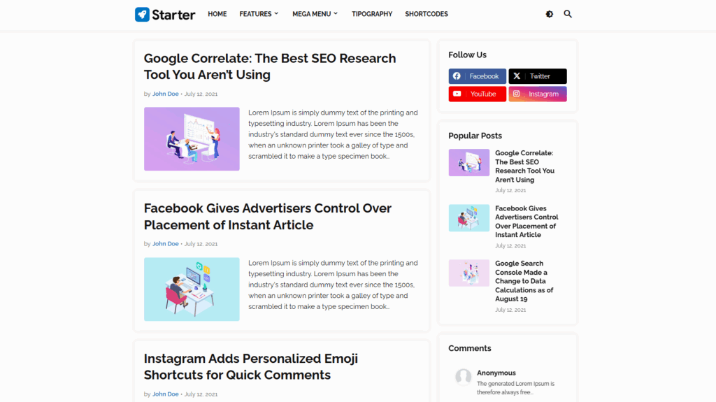 3- Starter Blogger Teması - Ücretsiz Blogger Temaları