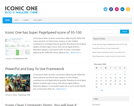 1- Iconic One WordPress Blog Teması - Ücretsiz WordPress Temaları